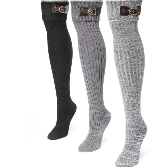 Muk Luks Buckle Knee High Socks - Picture 1 of 6